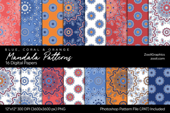 Blue, Red, Orange Mandala Digital Papers: A Creative Resource for Design Enthusiasts