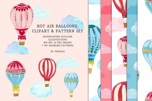 Hot Air Balloons Clipart Pattern Set
