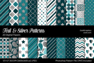 Teal Silver Digital Papers