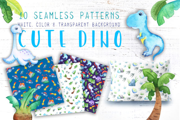 Watercolor Dinosaur Seamless Pattern Set – A Creative Resource for Young Paleontologists and More