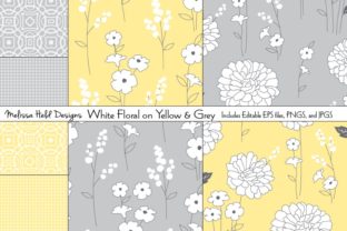 White Florals on Yellow and Grey